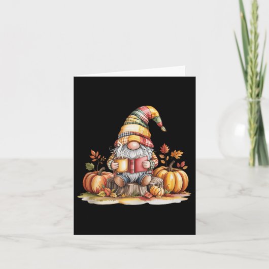 Autumn Gnome Reading Book With Pumpkins Fall Tank  Kaart (Voorkant)