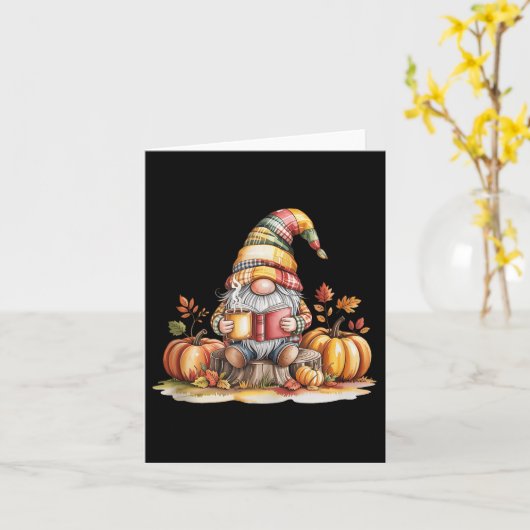 Autumn Gnome Reading Book With Pumpkins Fall Tank Kaart (Gele Bloem)