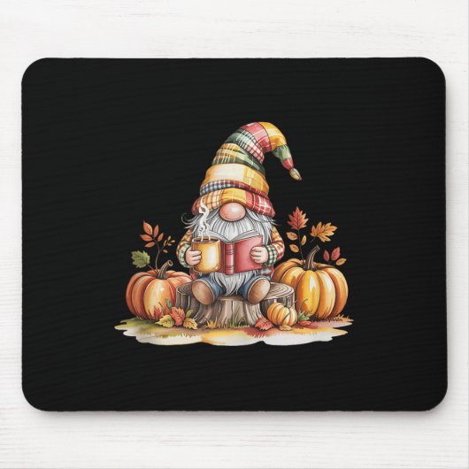 Autumn Gnome Reading Book With Pumpkins Fall Tank  Muismat (Voorkant)