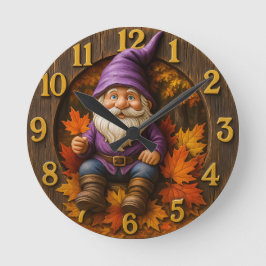 Autumn gnome with maple leaves rustic ronde klok