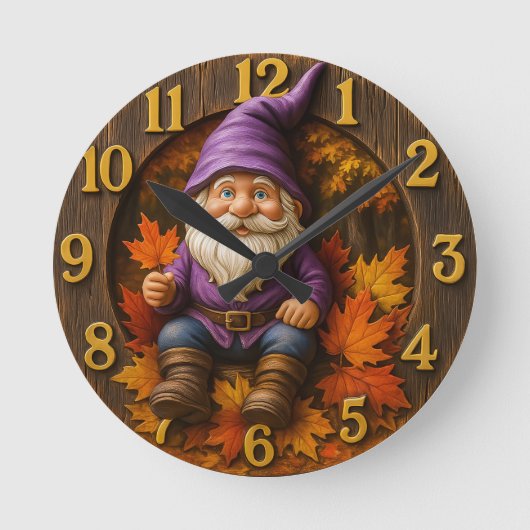 Autumn gnome with maple leaves rustic ronde klok (Voorkant)