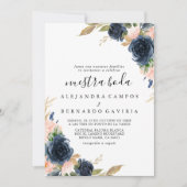 Autumn Gold Blue Roze Flowers Nuestra Boda Kaart (Voorkant)