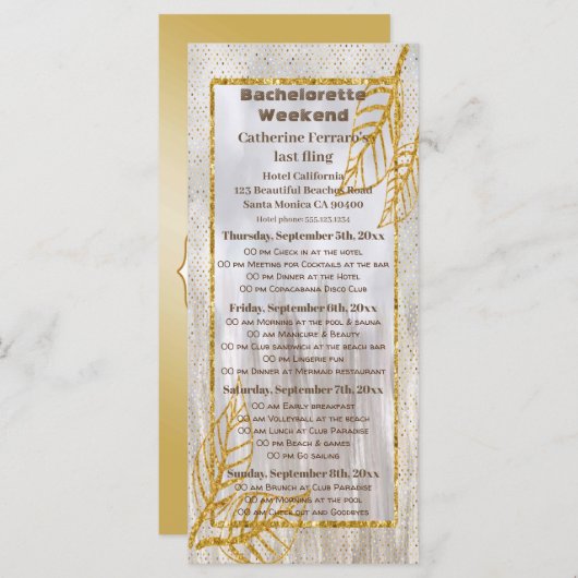 Autumn Gold Chestnut Leaves Bachelorette Weekend Menu (Voorkant / Achterkant)