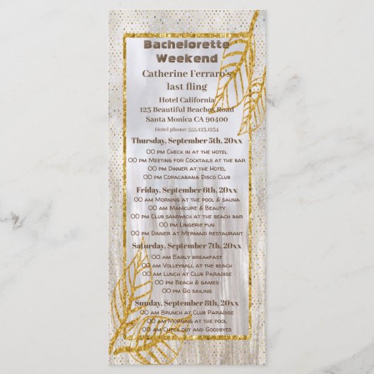 Autumn Gold Chestnut Leaves Bachelorette Weekend Menu (Voorkant)