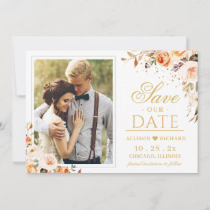 Autumn Gold Floral Bohemian Chic Photo Weduwen Save The Date