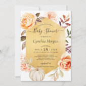 Autumn Gold Floral Little Pumpkin Baby shower Kaart (Voorkant)