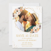 Autumn Gold Floral Modern Geometric Lijst Foto Save The Date (Voorkant)