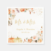 Autumn Gold Floral Mr. en Mrs Wedding Napkins Servet (Voorkant)