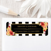 Autumn Gold Flowers Elegant Black White Stripes Etiket (Insitu)