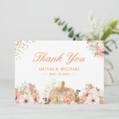 Autumn Gold Glitters Pumpkin Floral Bedankkaart (Staand voorkant)