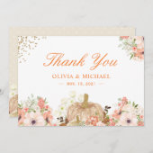 Autumn Gold Glitters Pumpkin Floral Bedankkaart (Voorkant / Achterkant)