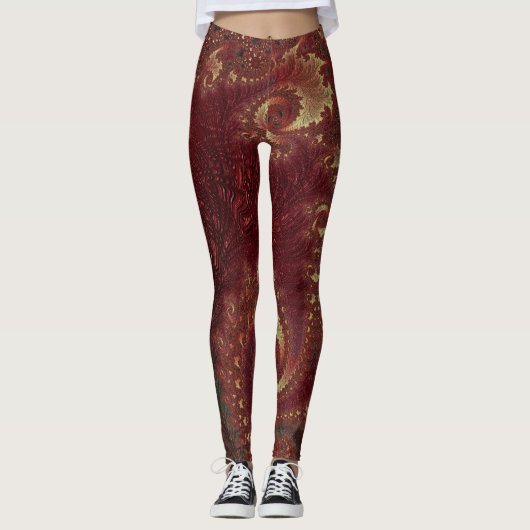 Autumn Gold Leafy Swirls Fractal Landscape Leggings (Voorkant)