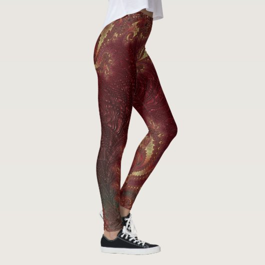 Autumn Gold Leafy Swirls Fractal Landscape Leggings (Rechts)