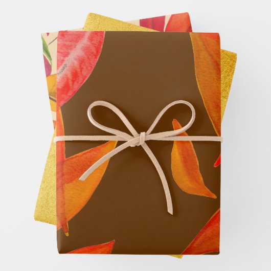 Autumn gold oranje en bruine bladeren inpakpapier vel (In situ)