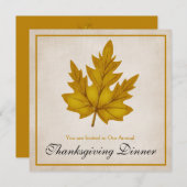 Autumn Golden Leaf Thanksgiving Dinner Invitation Kaart (Voorkant / Achterkant)