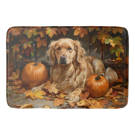 Autumn Golden Retriever Herfst pompoenen Badmat (Voorkant)