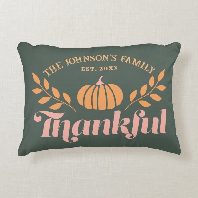 Autumn Green Pink Orange Thankful Family Accent Kussen (Voorkant)