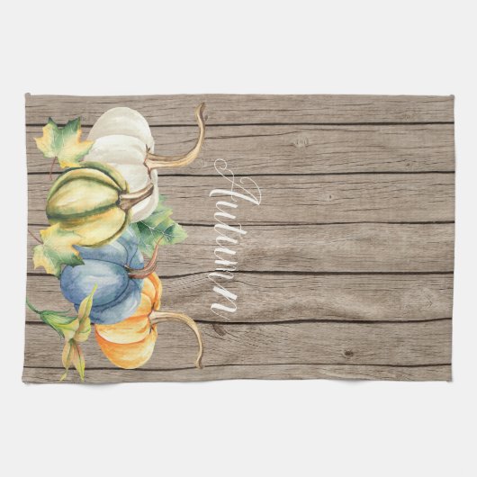Autumn Green Sinaasappel Pumpkin Waterverf Lt Wood Theedoek (Horizontaal)