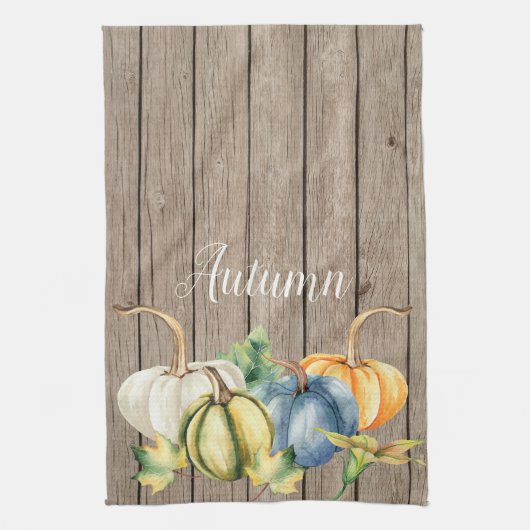 Autumn Green Sinaasappel Pumpkin Waterverf Lt Wood Theedoek (Verticaal)