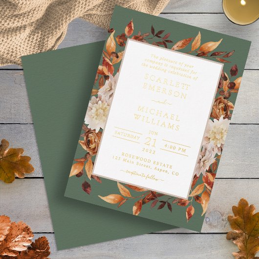 Autumn Green Wedding Folie Uitnodiging