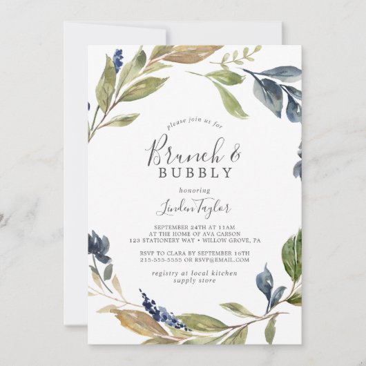 Autumn Greenery Brunch en Bubble Vrijgezellenfeest Kaart (Voorkant)