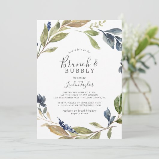 Autumn Greenery Brunch en Bubble Vrijgezellenfeest Kaart (Staand voorkant)