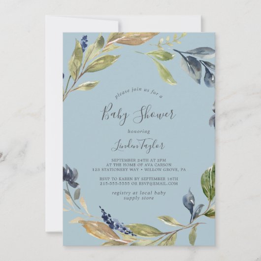 Autumn Greenery | Leisteen Baby shower Kaart (Voorkant)