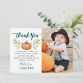 Autumn Greenery Little Pumpkin Herfst Birthday Fot Bedankkaart (Staand voorkant)