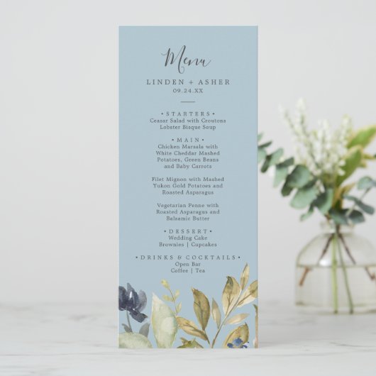 Autumn Greenery | Menu Slate Weddenschap (Staand voorkant)