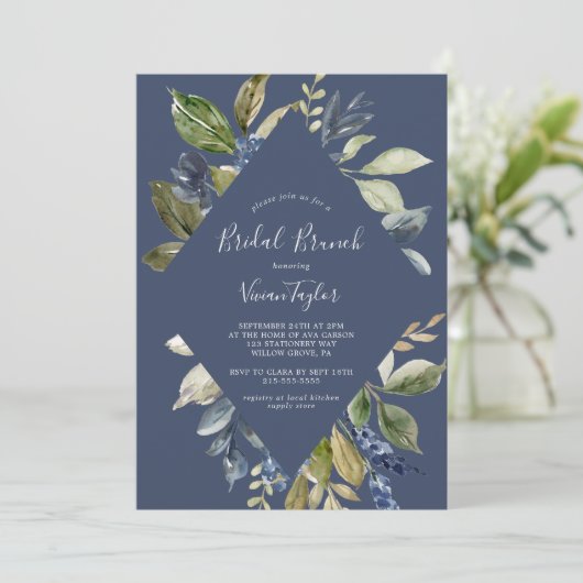 Autumn Greenery | Navy Bridal Brunch Kaart (Staand voorkant)