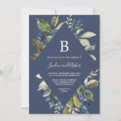 Autumn Greenery | Navy Diamond Monogram Weddenscha Kaart (Voorkant)