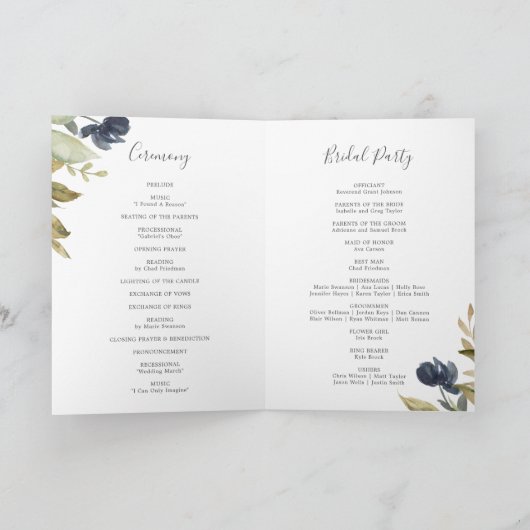 Autumn Greenery | Navy Folded Wedding Programma (Binnen)