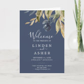 Autumn Greenery | Navy Folded Wedding Programma (Voorkant)