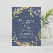 Autumn Greenery | Navy Housewarming Party Kaart (Staand voorkant)