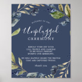 Autumn Greenery | Navy Unplugged Ceremony Sign Poster (Voorkant)