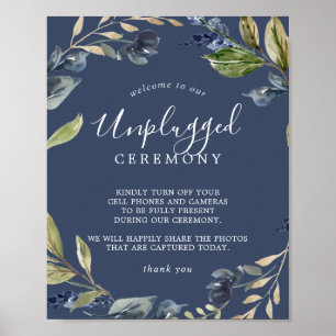 Autumn Greenery   Navy Unplugged Ceremony Sign Poster