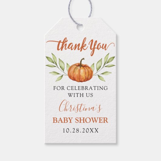 Autumn Greenery Pumpkin Baby shower Dank u wel Cadeaulabel (Voorkant)