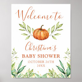 Autumn Greenery Pumpkin Herfst Baby shower Welkom Poster