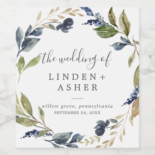 Autumn Greenery Wedding Wijn Etiket (Enkel label)