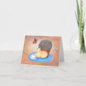 Autumn Greeting Cat and Monarch Butterfly Serene  Kaart (Voorkant)