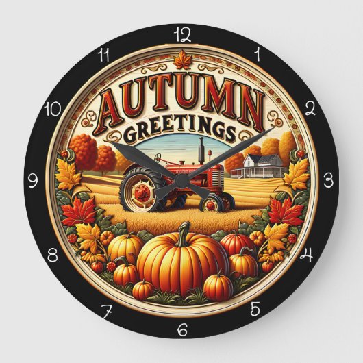 Autumn Greetings Tractor  Grote Klok (Voorkant)