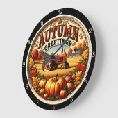 Autumn Greetings Tractor Pumpkin Farm Grote Klok (Hoek)