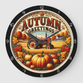 Autumn Greetings Tractor Pumpkin Farm Grote Klok (Voorkant)