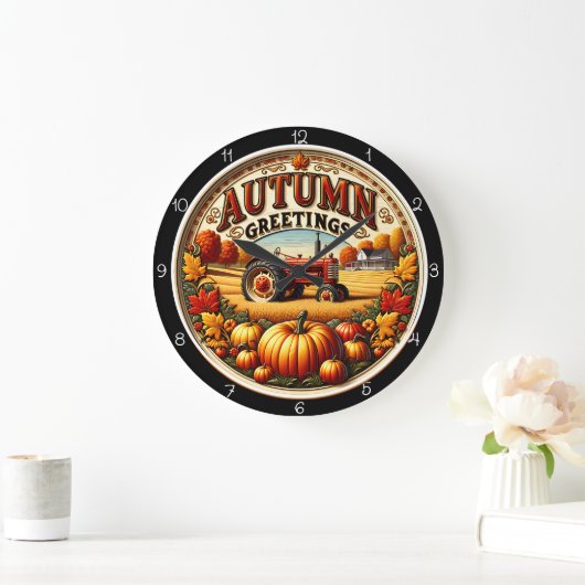 Autumn Greetings Tractor Pumpkin Farm Grote Klok (Huis)