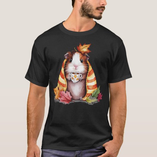 Autumn Guinea Pig In A Blanket Fall Coffee Cup Fal T-shirt (Voorkant)