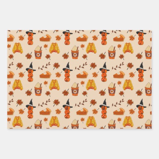 Autumn & Halloween Cozy Pattern Inpakpapier Vel (Voorkant 3)