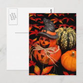 Autumn Halloween Pumpkins and Fall Leaves Briefkaart (Voorkant / Achterkant)