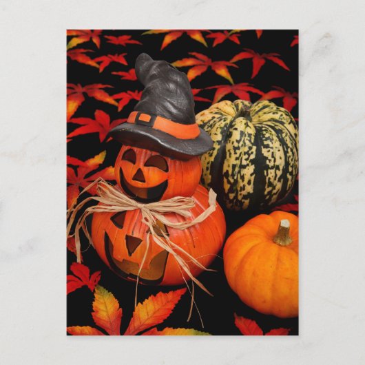 Autumn Halloween Pumpkins and Fall Leaves Briefkaart (Voorkant)