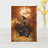 Autumn Halloween Witch Kaart (Gele Bloem)