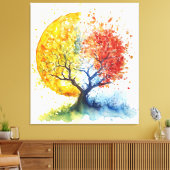 Autumn Harmony Circular Tree Art | Levendige Herfs Canvas Afdruk (Insitu (Woonkamer))